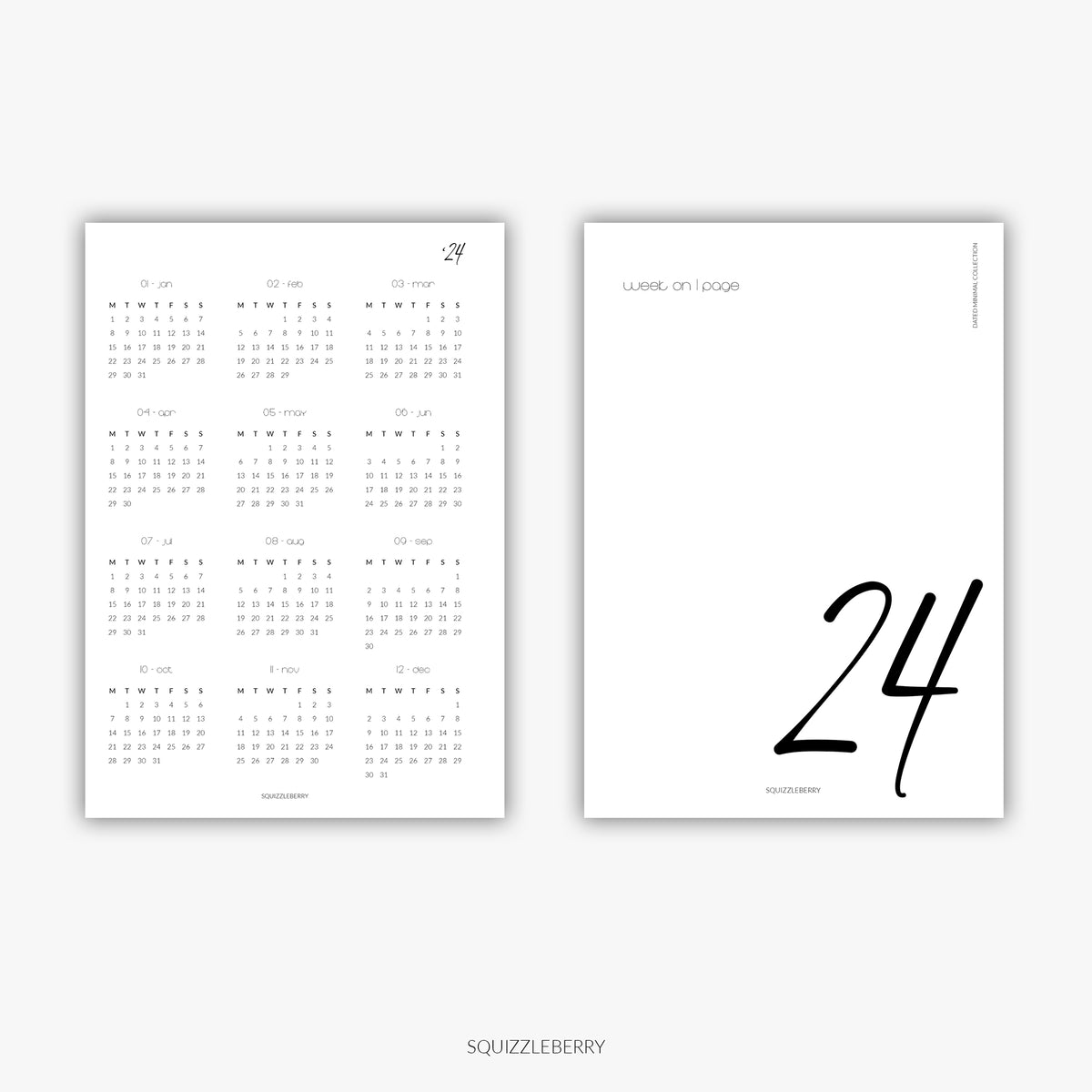2024 WEEKLY Planner Insert Dated WO2P Vertical Border Lined