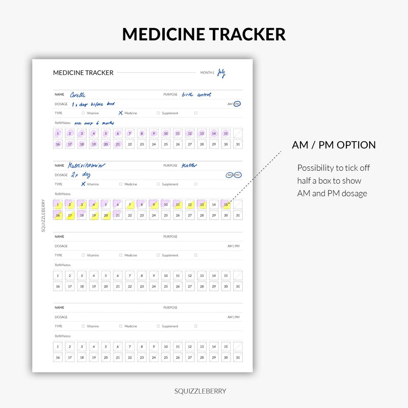 pill tracker for medication management minimalist insert
