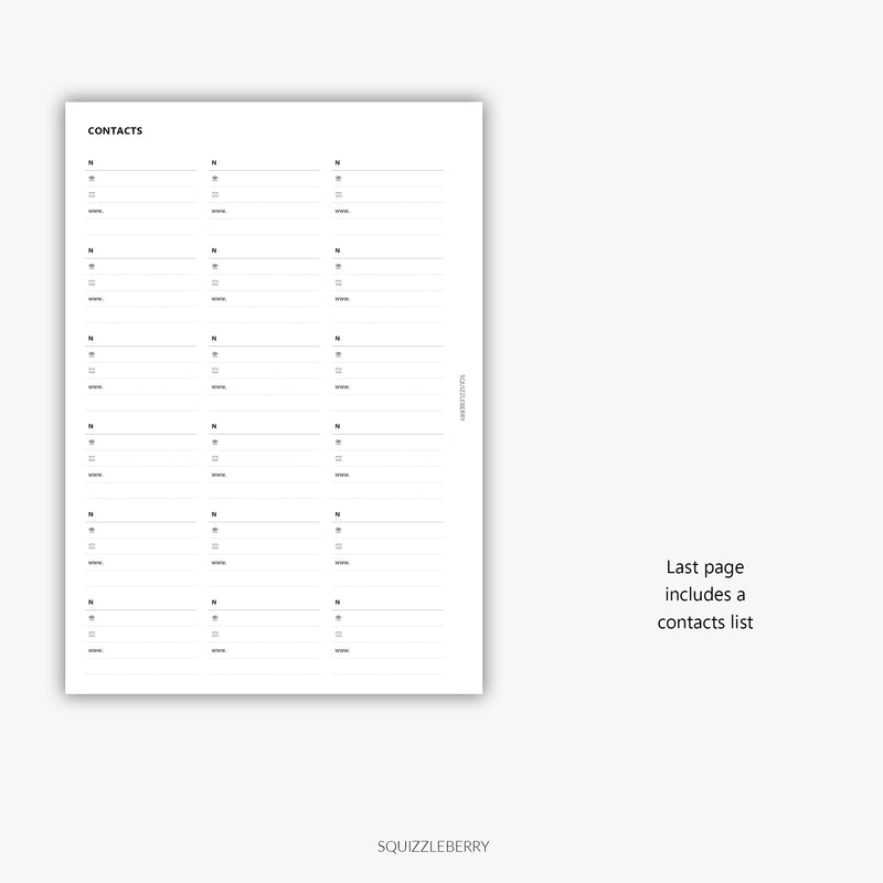 2026 - Weekly Work Schedule A5 | Printable