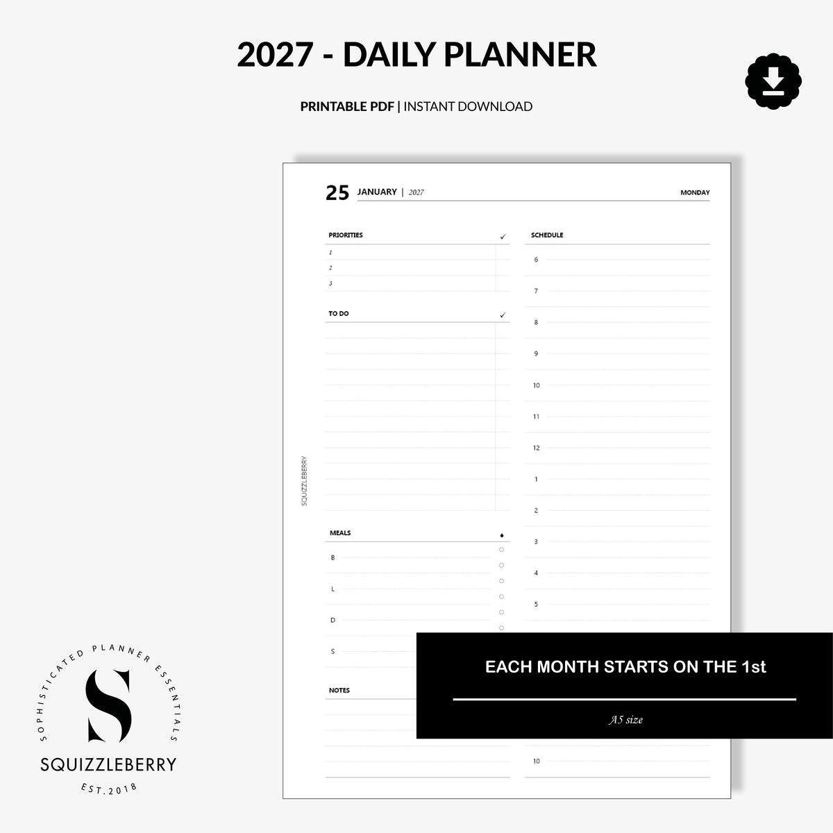 2027 - Daily Planner A5 | Printable