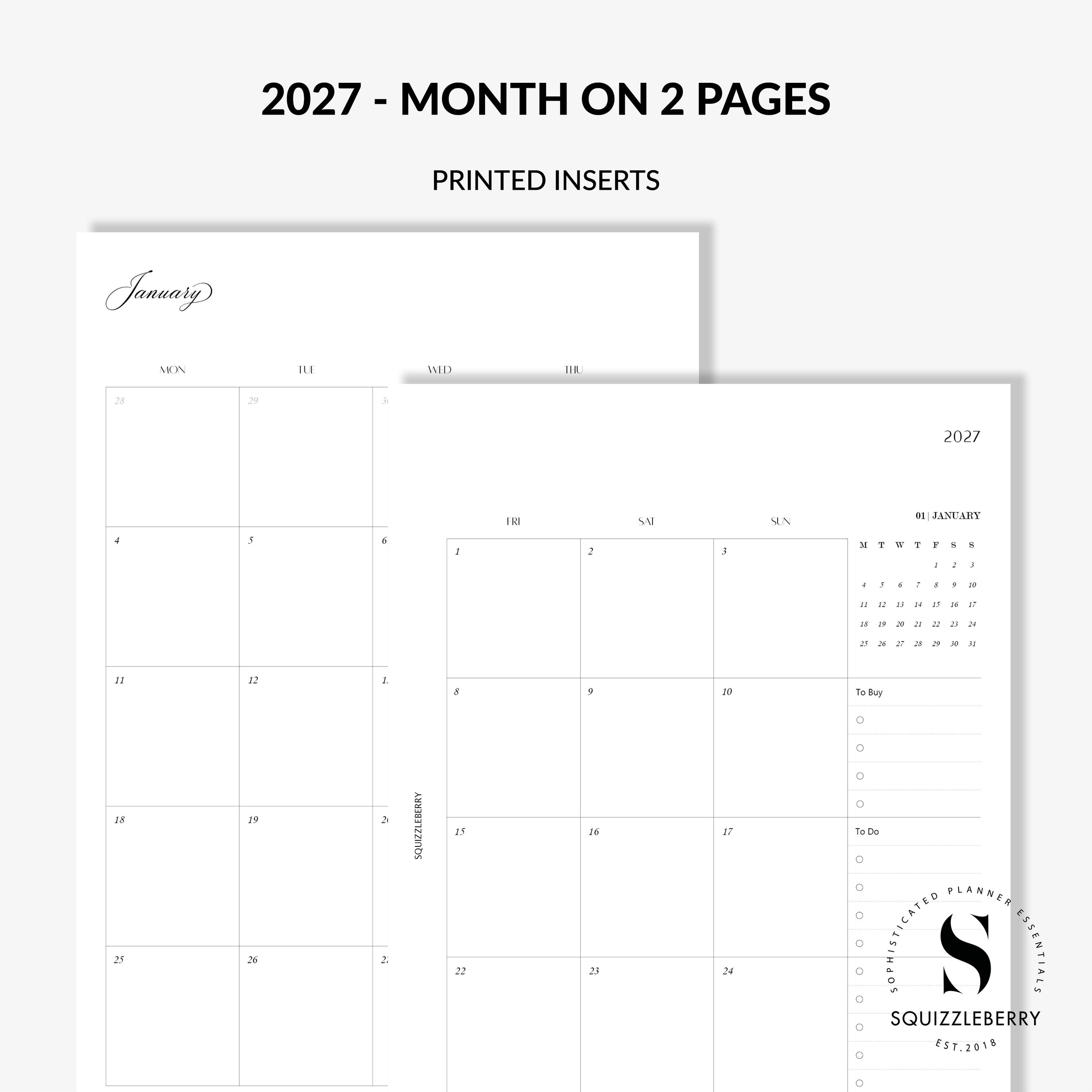 2027 month on 2 pages planner inserts uk
