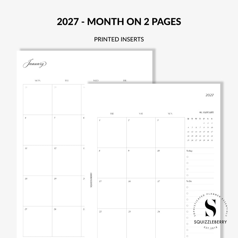 2027 month on 2 pages planner inserts uk
