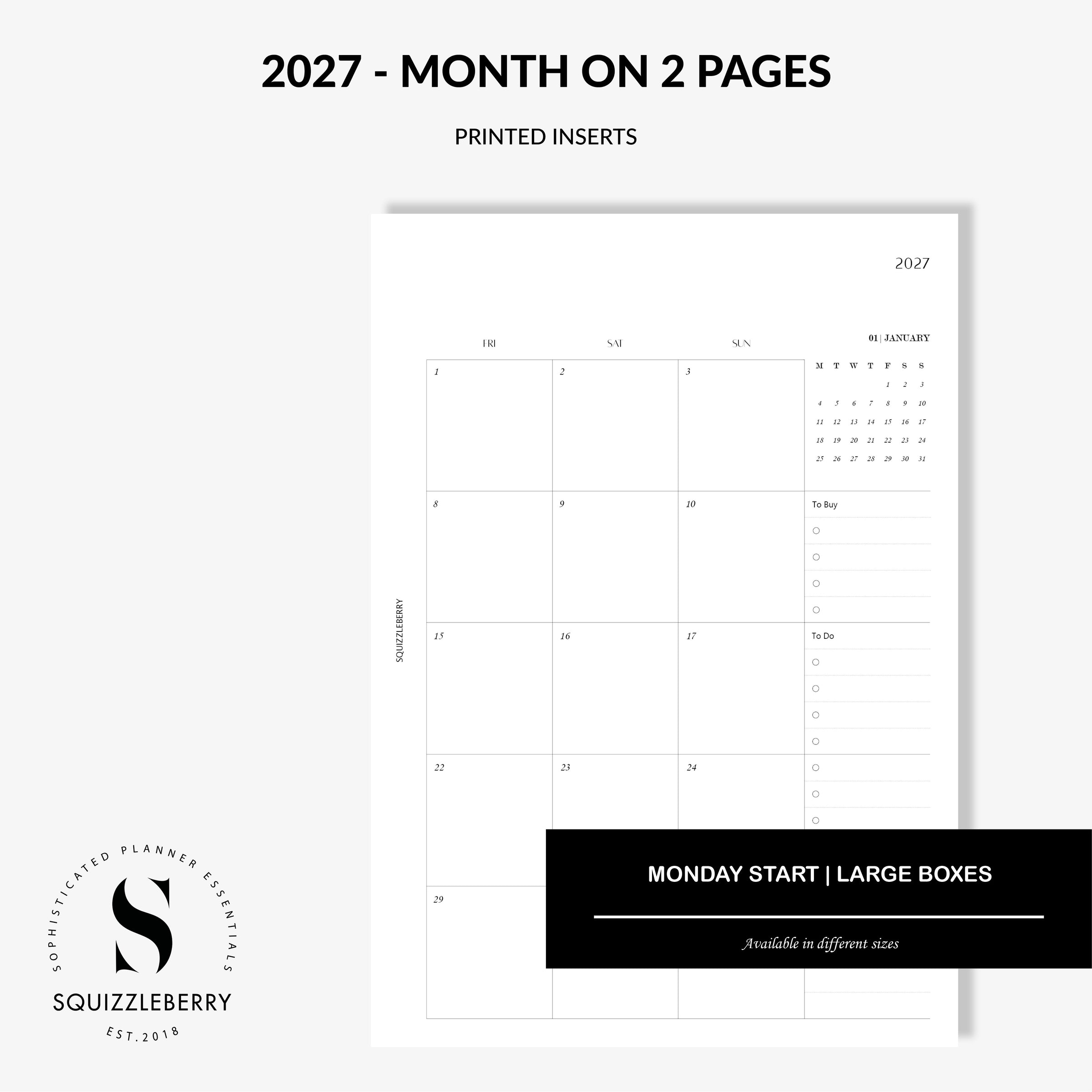 2027 - Month on 2 Pages