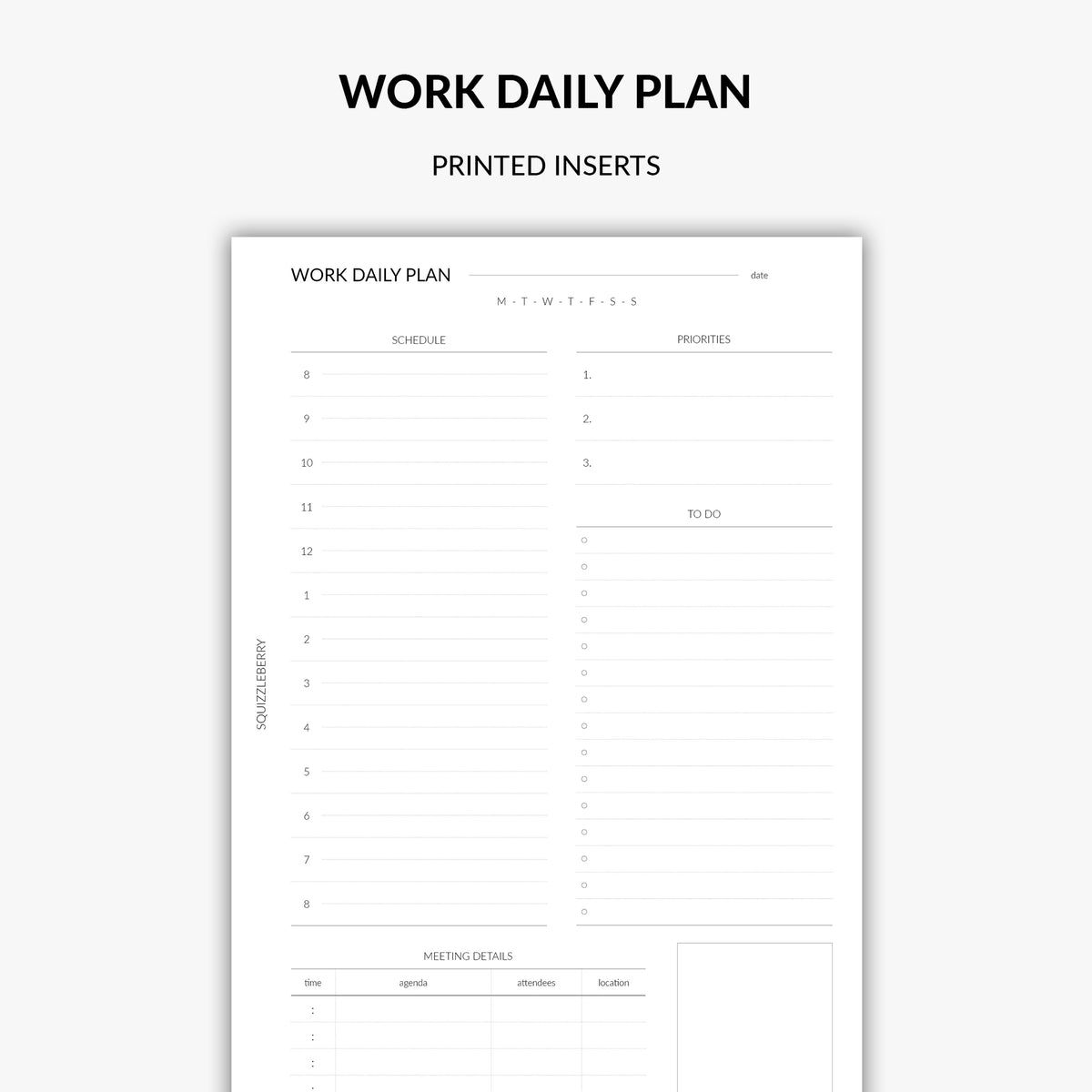 work daily planner inserts | Squizzleberry
