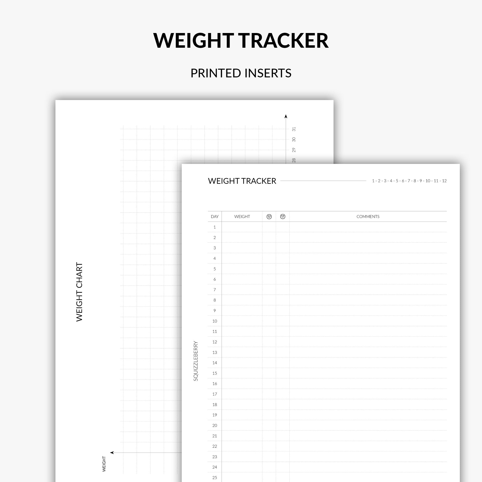 weight tracker printed inserts minimalist