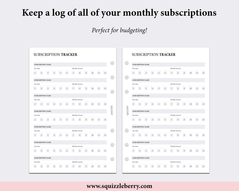 Subscription Tracker - Personal Wide | SquizzleBerry