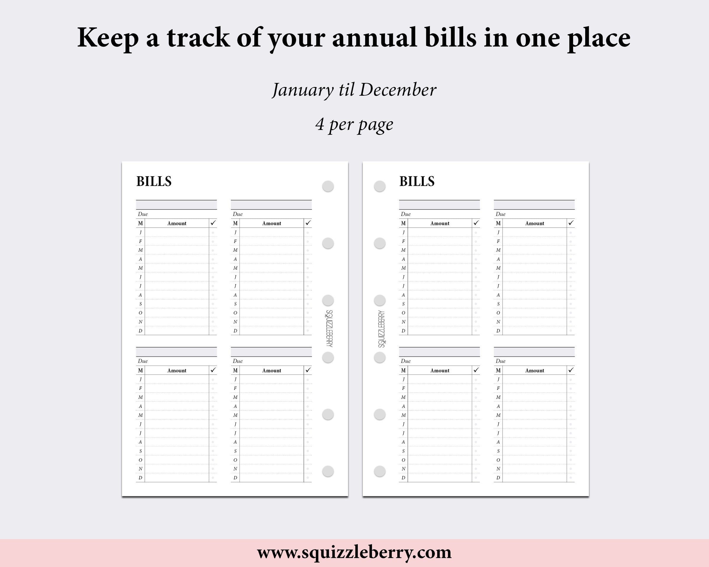 Yearly Bills Tracker - Pocket | SquizzleBerry
