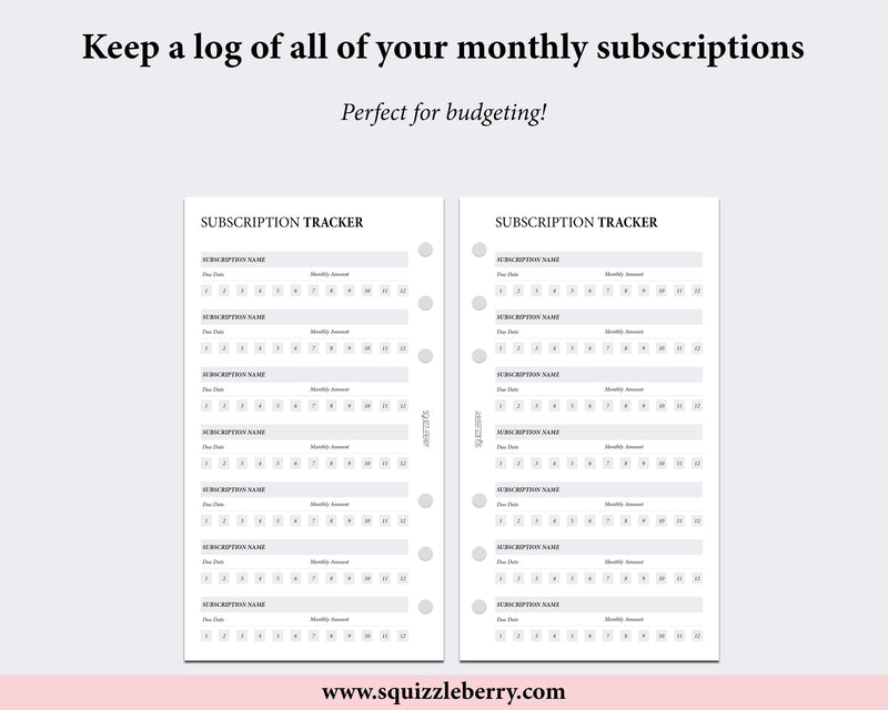 Subscription Tracker - Personal | SquizzleBerry