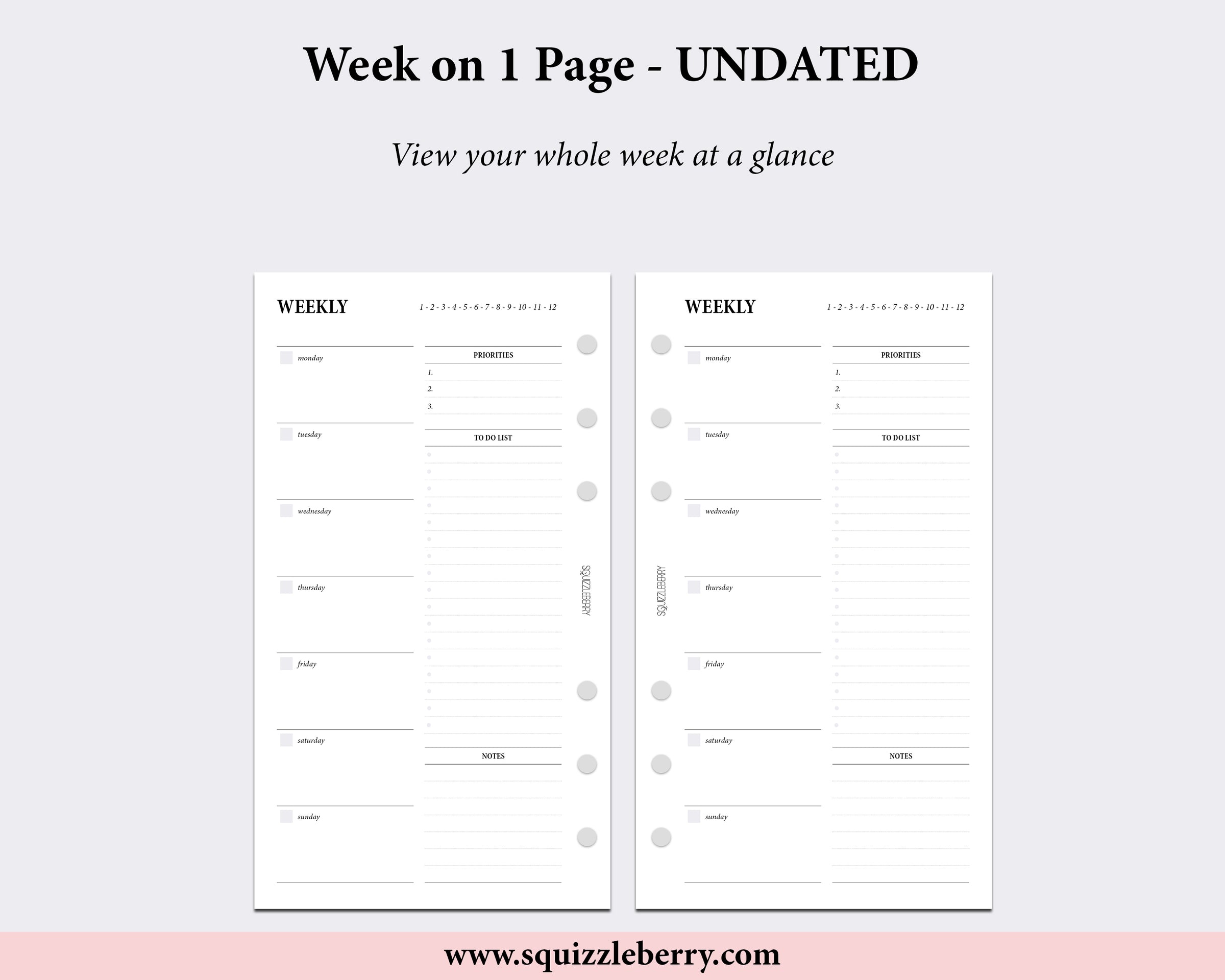 Week on 1 Page - Personal - Undated | SquizzleBerry