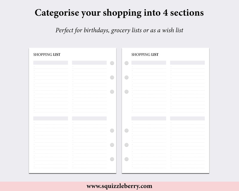 Shopping List - Personal Wide | SquizzleBerry