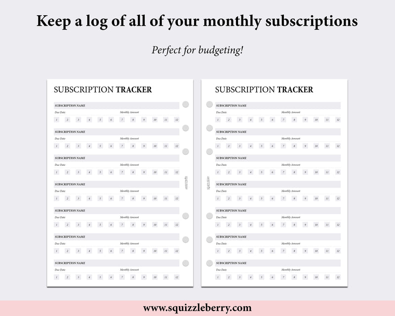 Subscription Tracker - A5 | SquizzleBerry