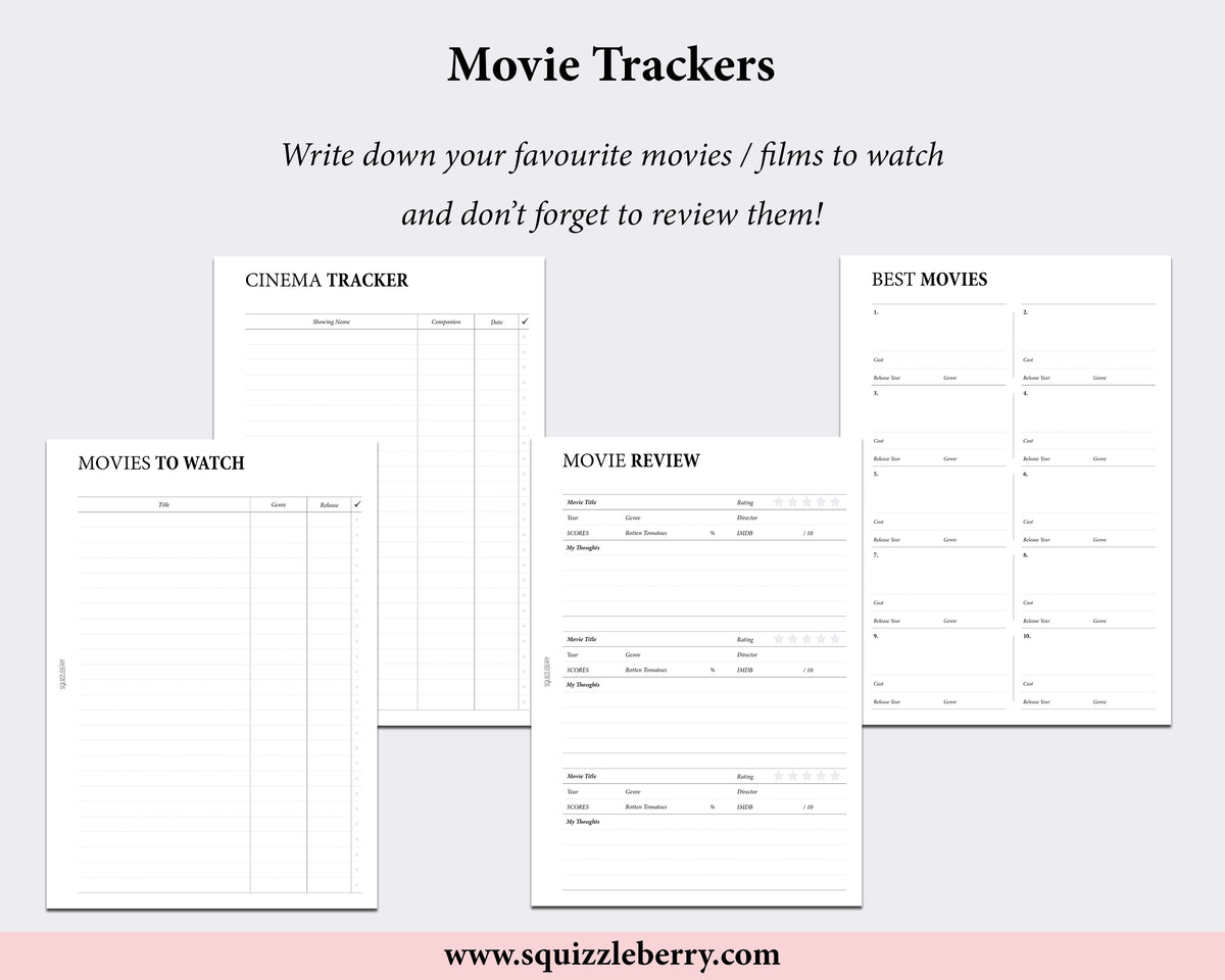 movies to watch movie review planner inserts
