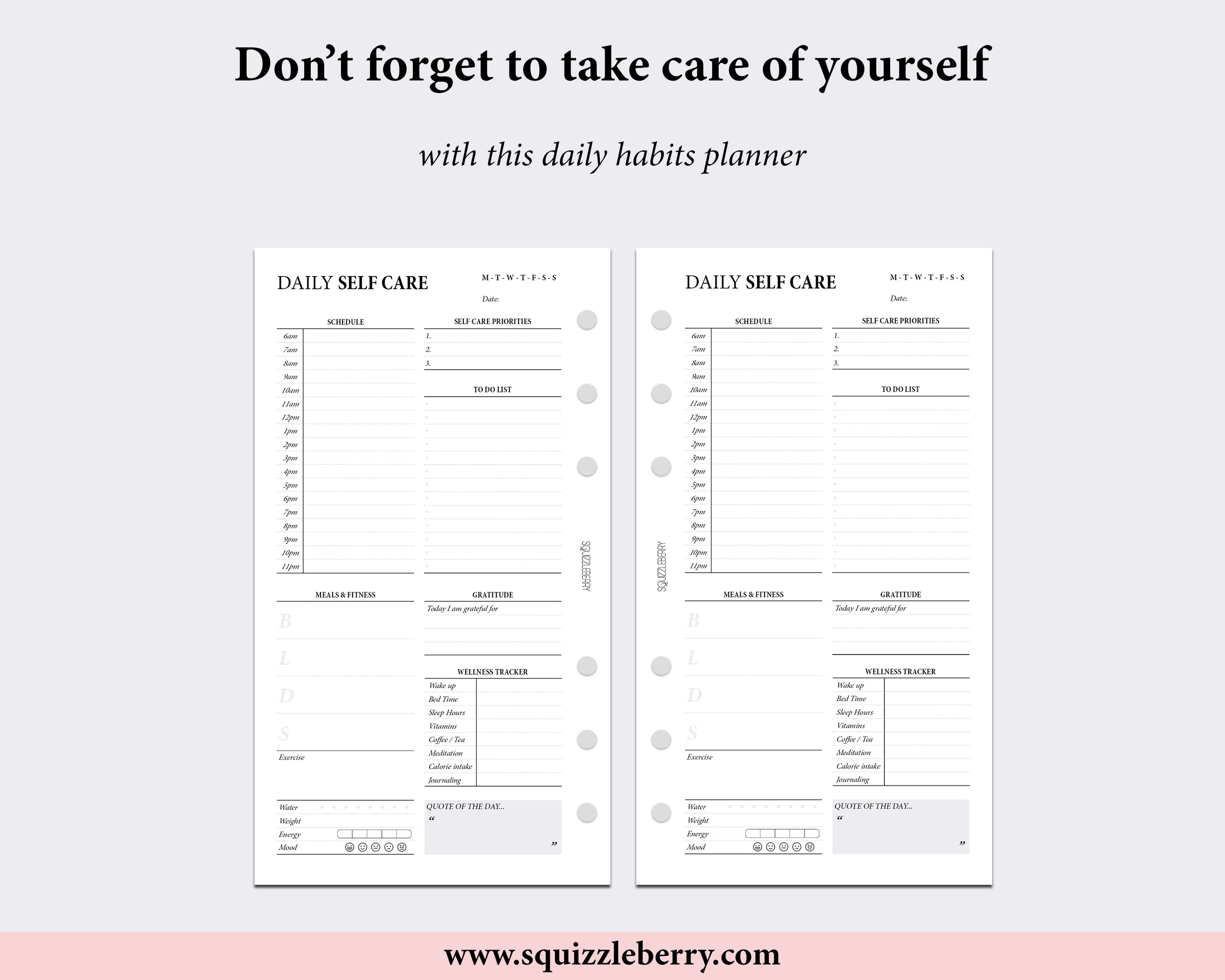Daily Self Care Planner - Personal | SquizzleBerry