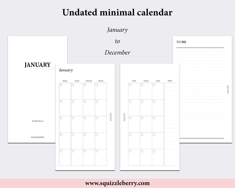 Month on 2 Pages - Personal - Undated | SquizzleBerry