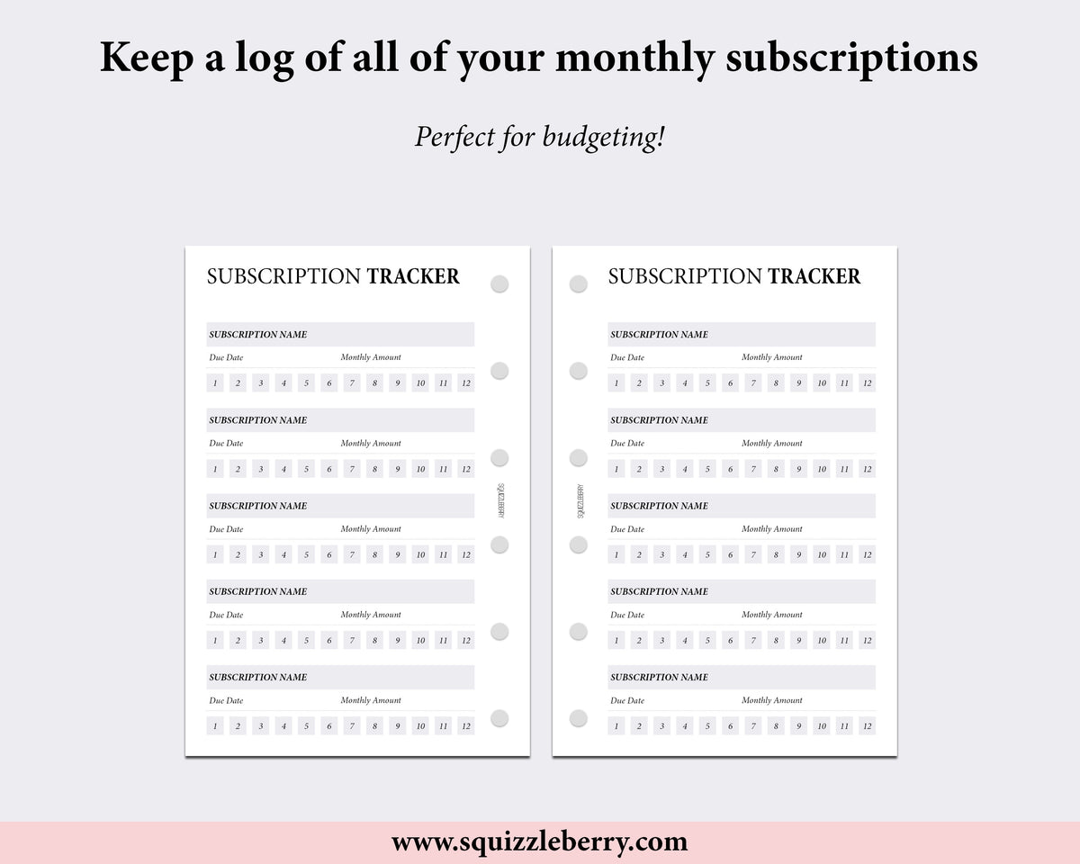 Subscription Tracker - Pocket | SquizzleBerry