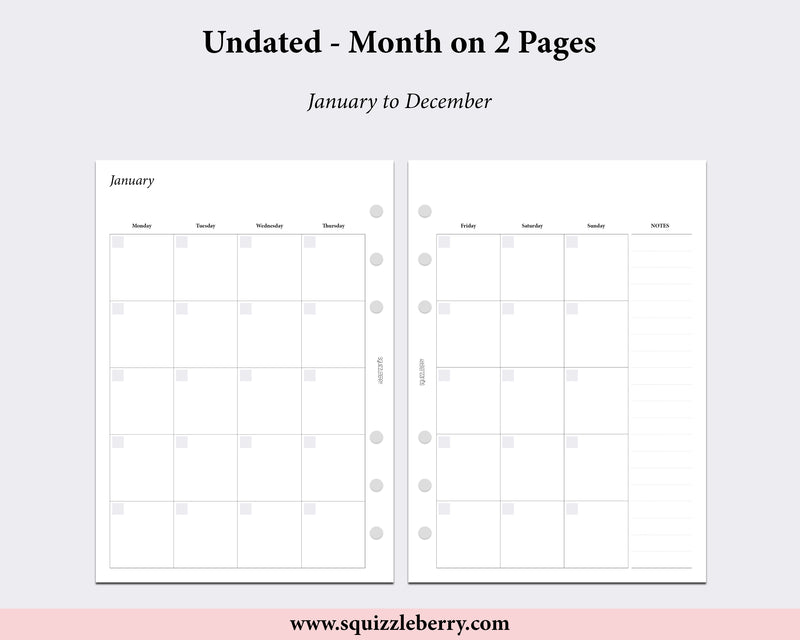 Month on 2 Pages - A5 - Undated | SquizzleBerry