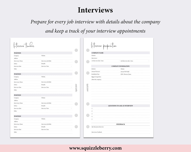 interview preparation worksheet personal wide planner inserts