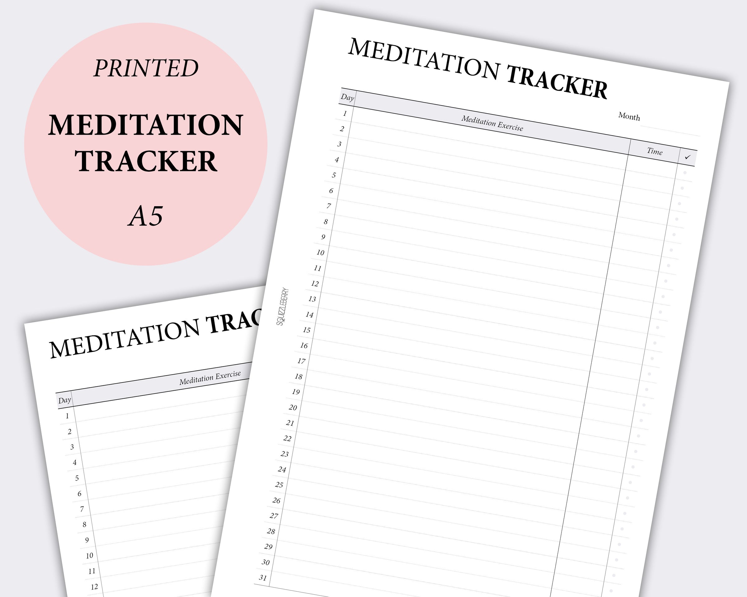 minimal meditation tracker planner inserts