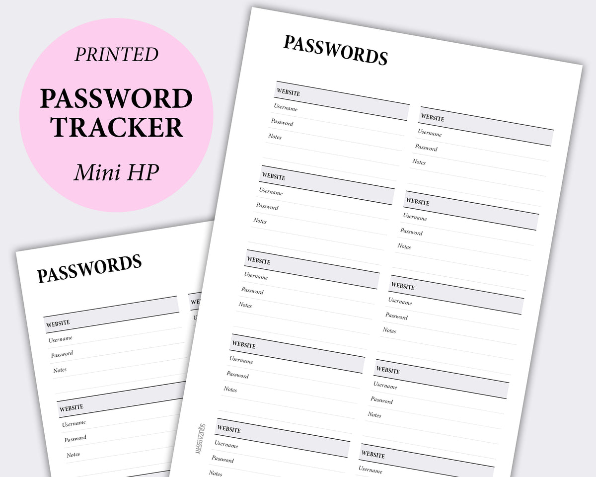 password tracker minimal planner inserts mini happy planner