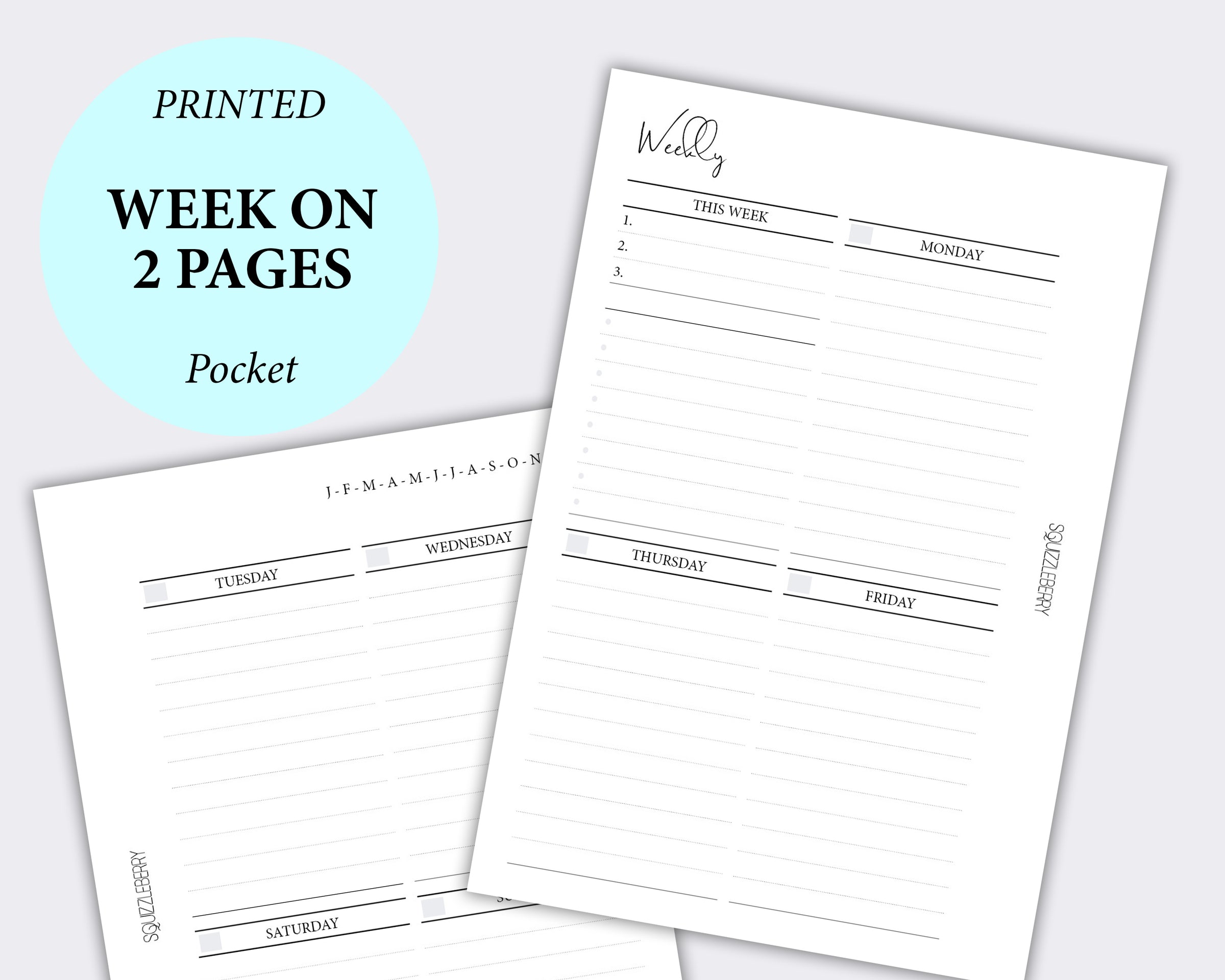 week on two pages pocket planner inserts minimalist