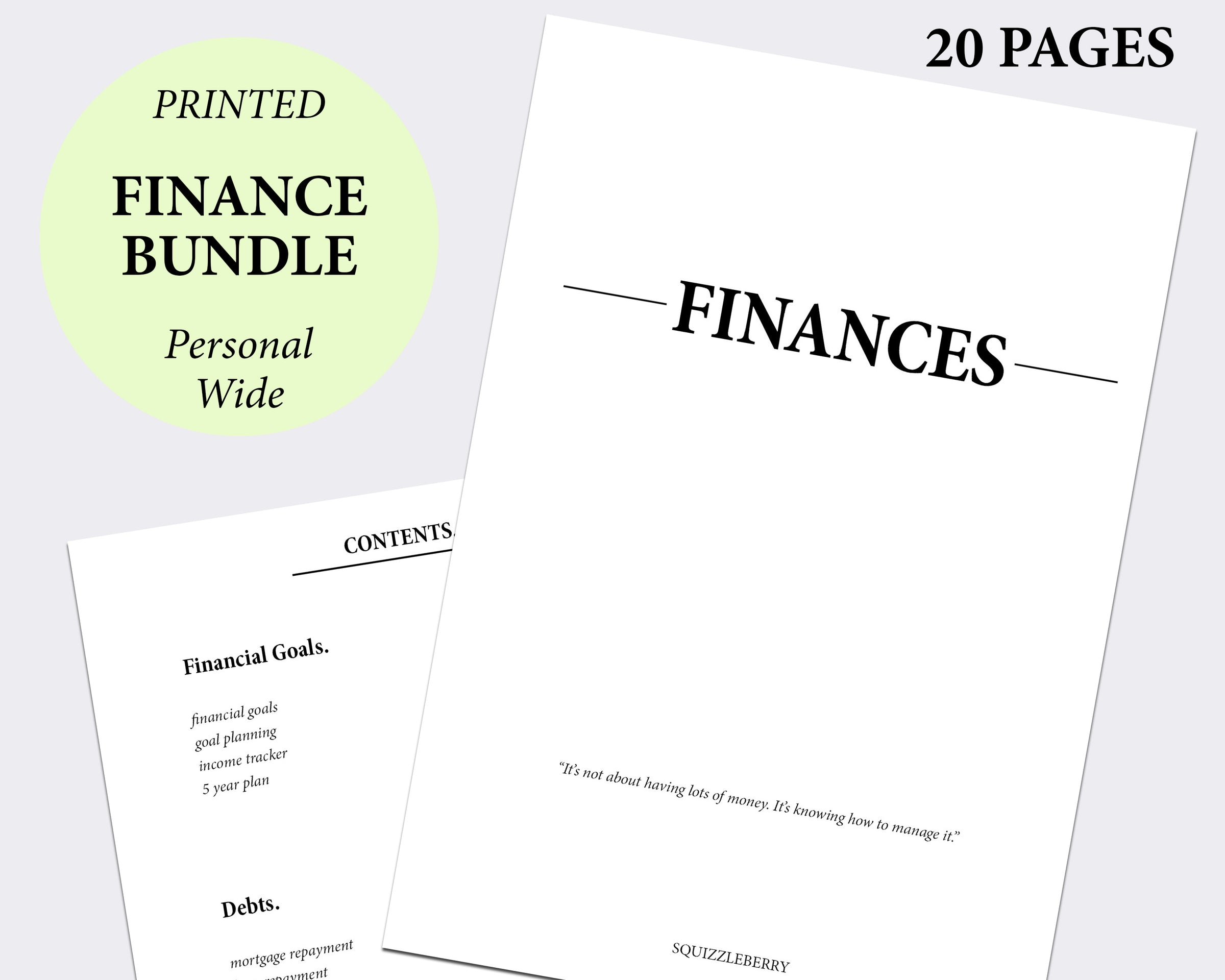finance planner template inserts minimal personal wide