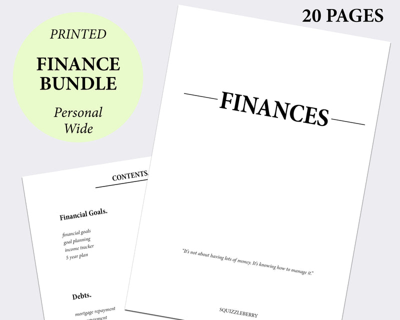 finance planner template inserts minimal personal wide