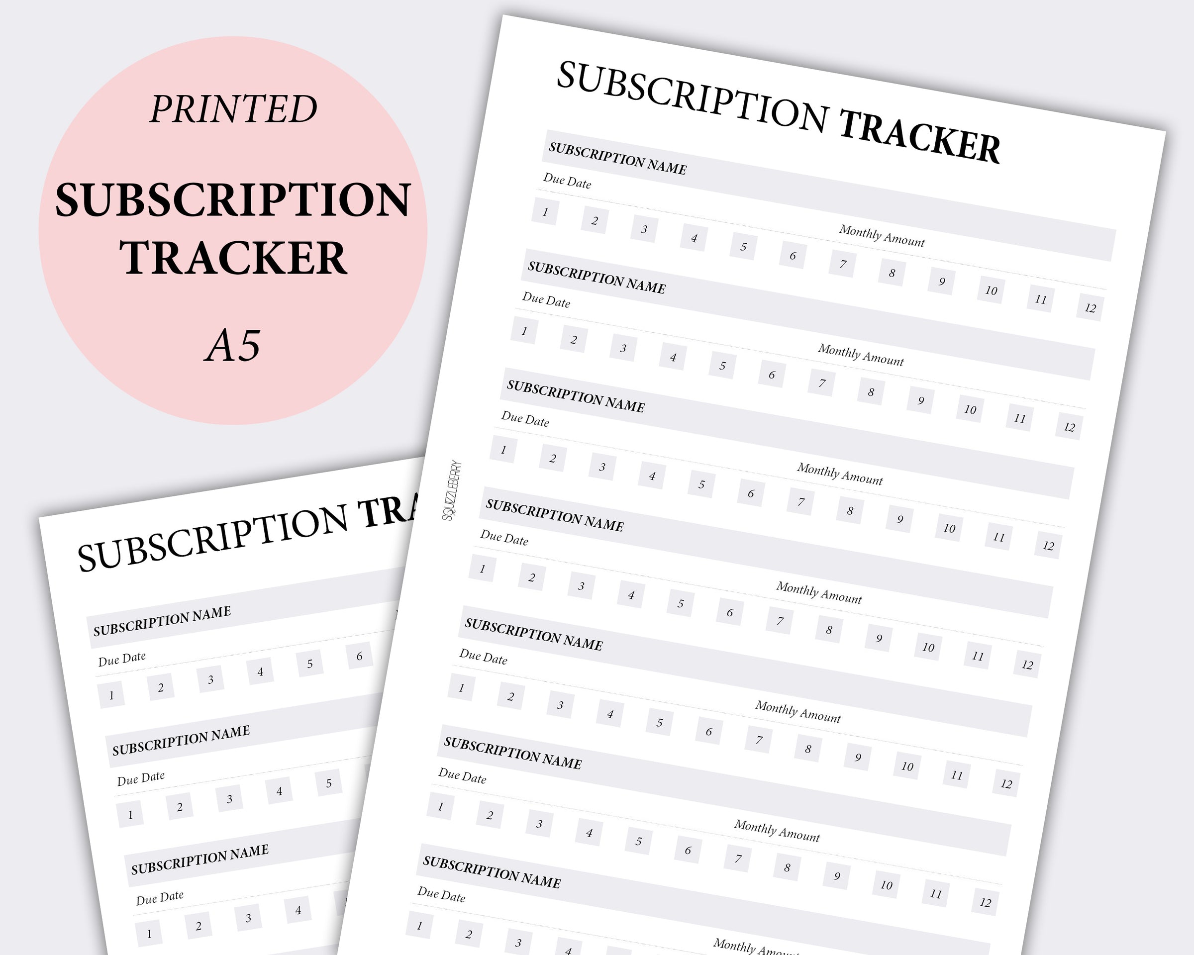 minimal subscription tracker planner inserts a5