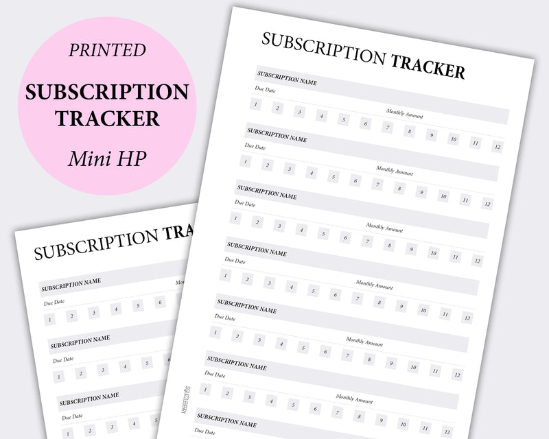 minimal subscription tracker mini happy planner inserts