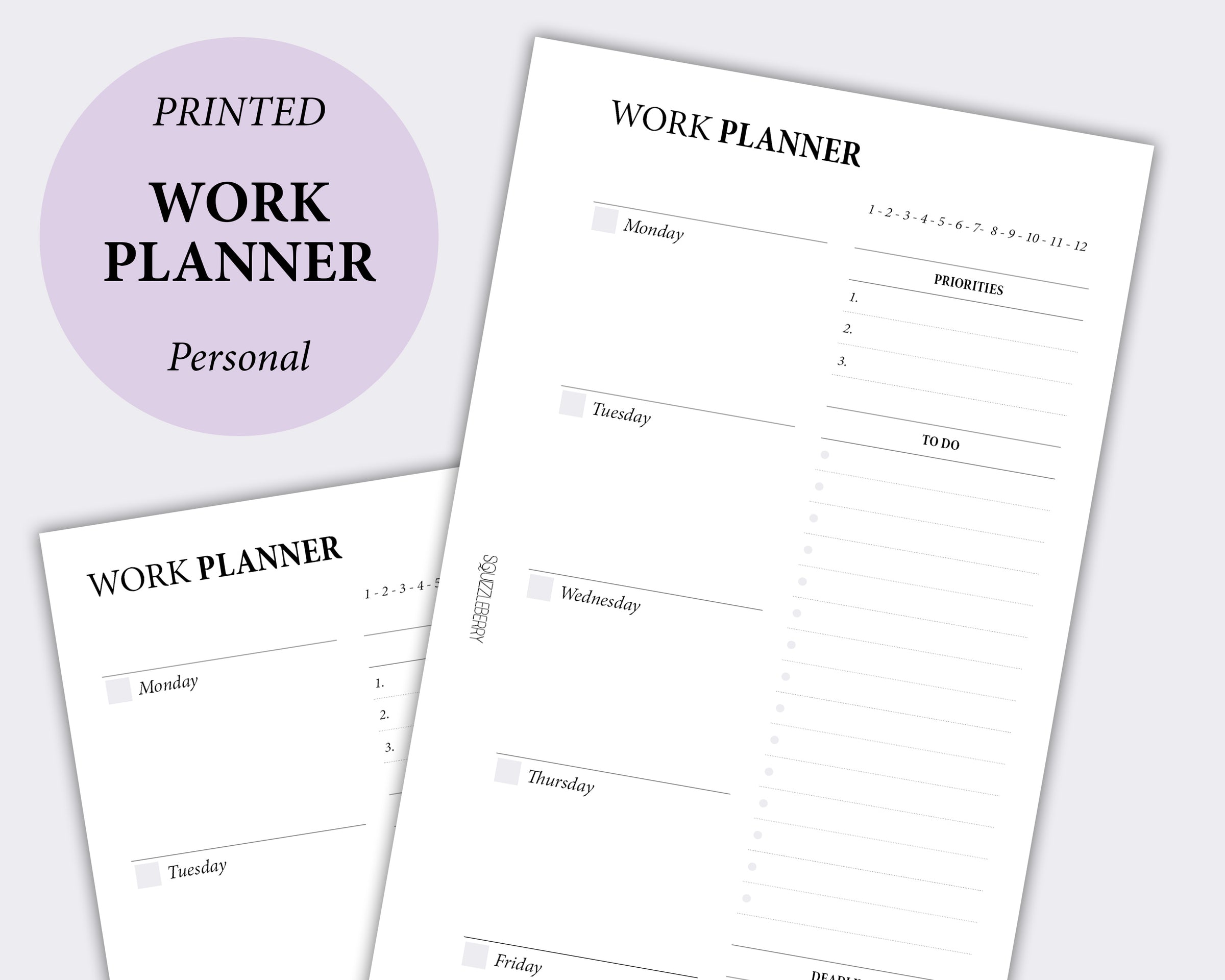 5 day week planner minimal personal inserts
