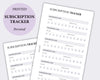 minimal subscription tracker planner inserts personal