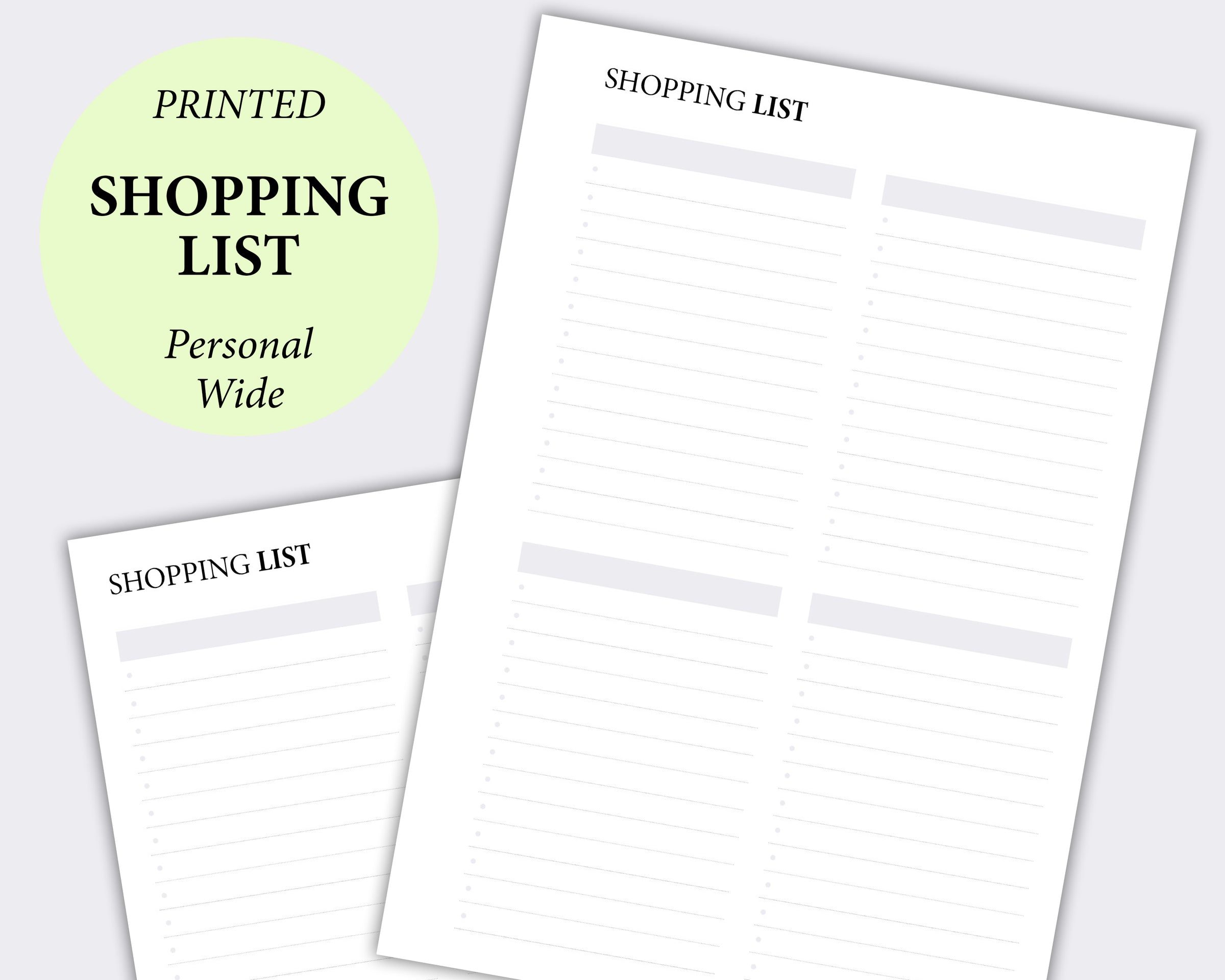 minimal shopping list personal wide planner