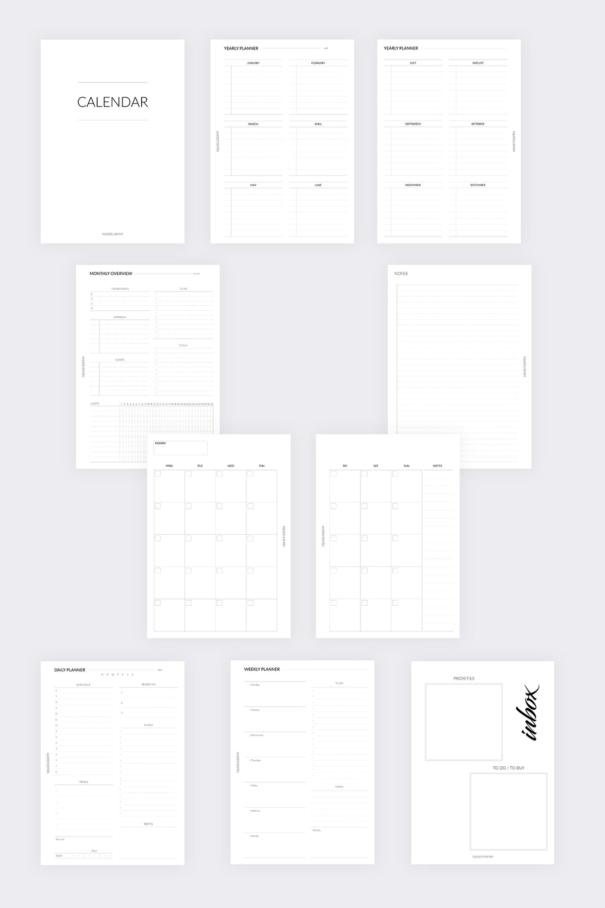 calendar planner inserts weekly and daily