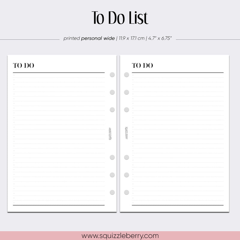 to do list minimal planner insert in personal wide