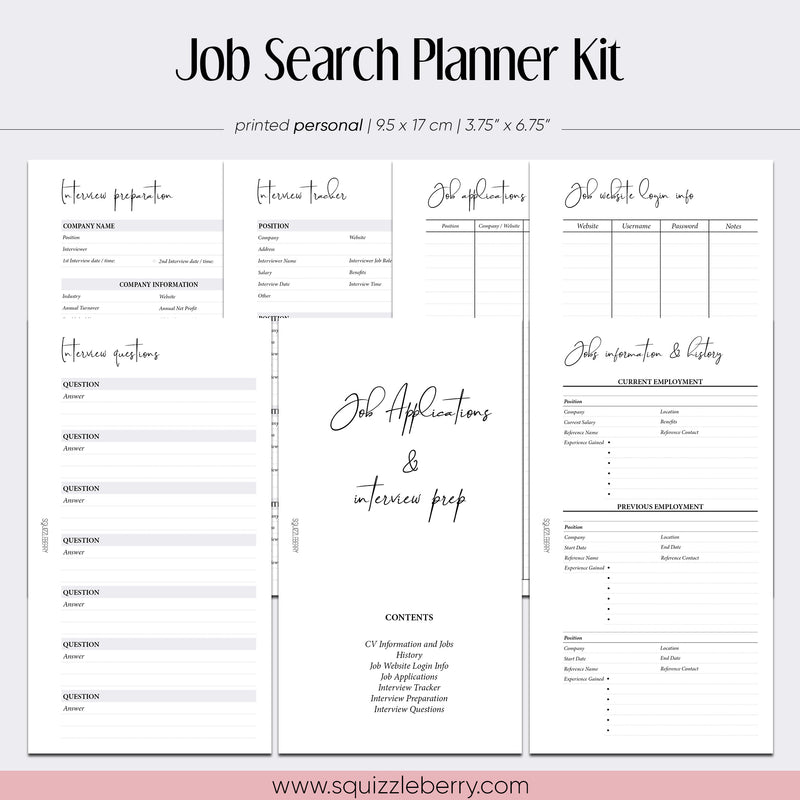job search application interview planner personal inserts