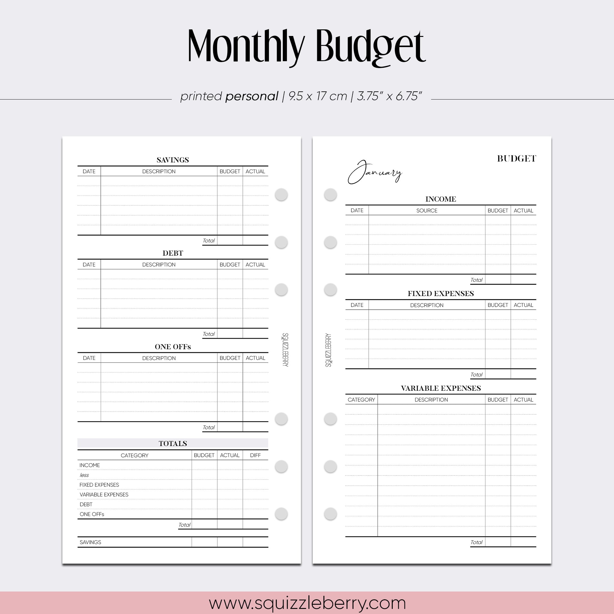minimalist monthly budget tracker personal planner