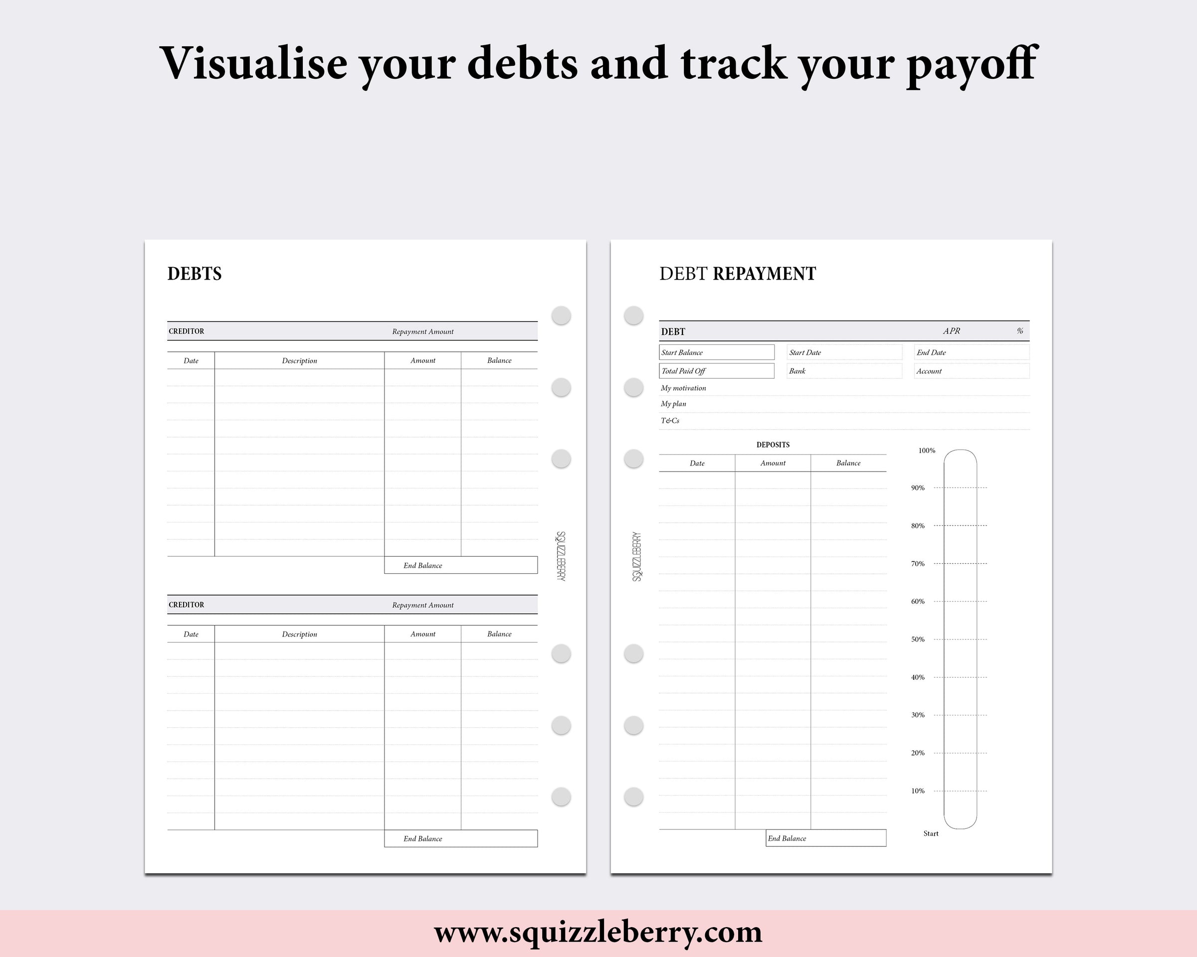 Squizzleberry personal wide finance bundle open in ring binder minimalist finance stationery UK