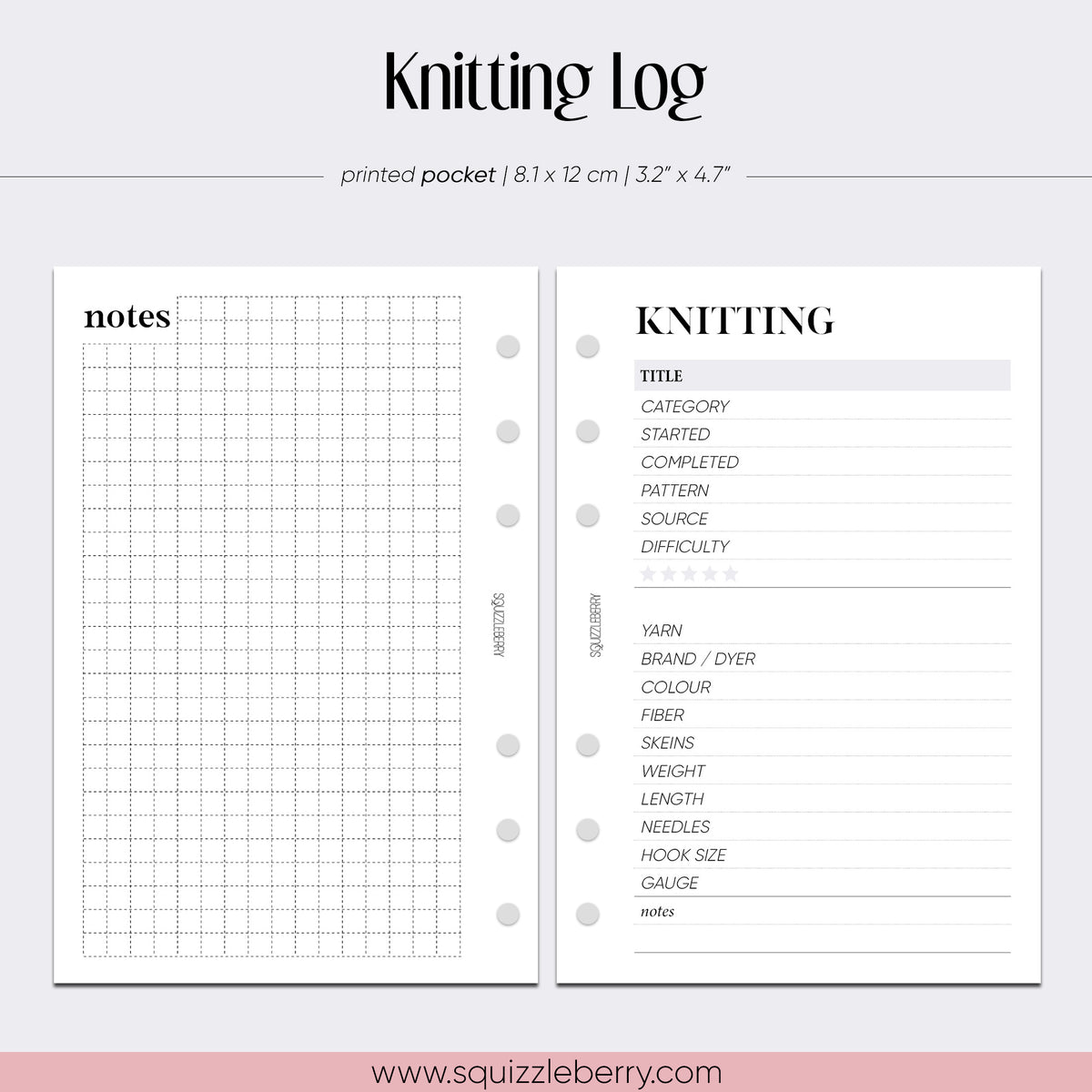 knitting log pocket sized planner insert