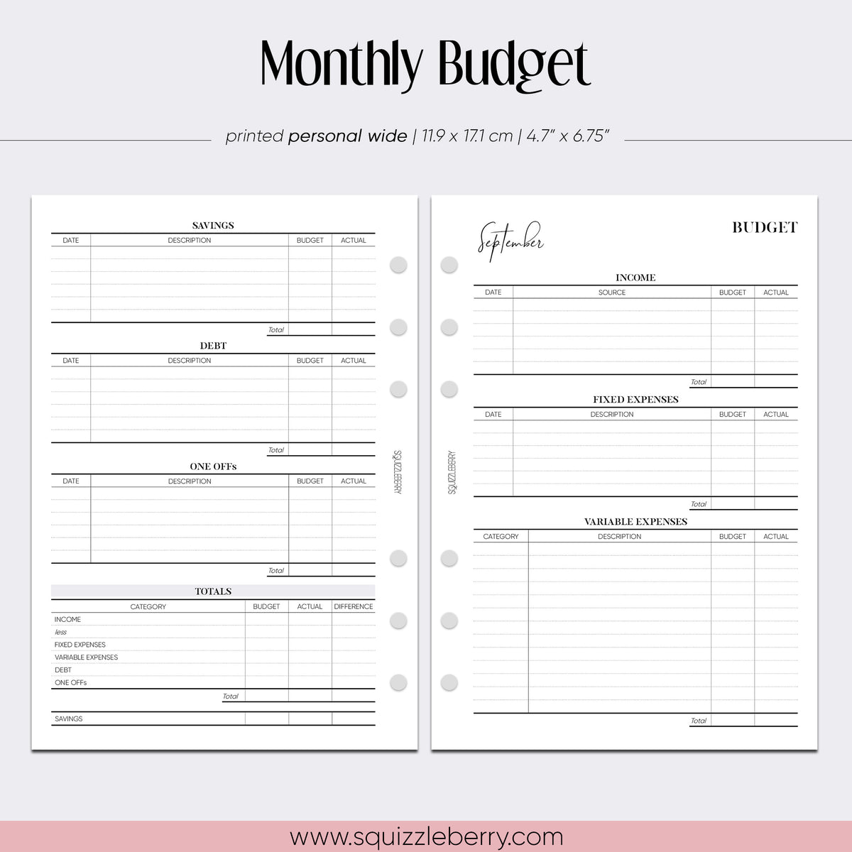 Monthly Budget - Personal Wide | SquizzleBerry