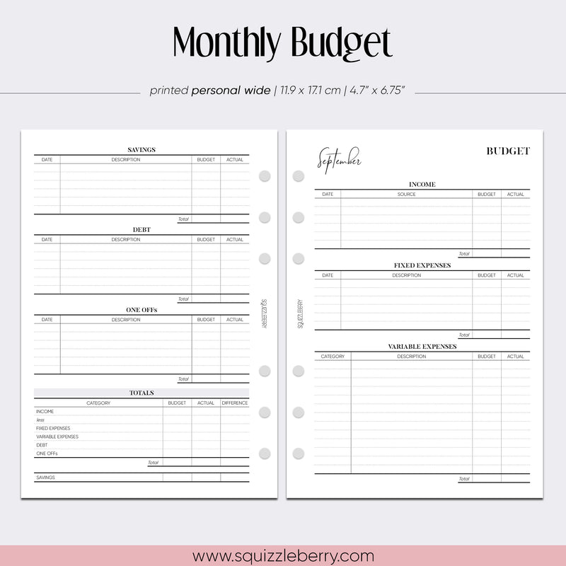 Monthly Budget - Personal Wide | SquizzleBerry