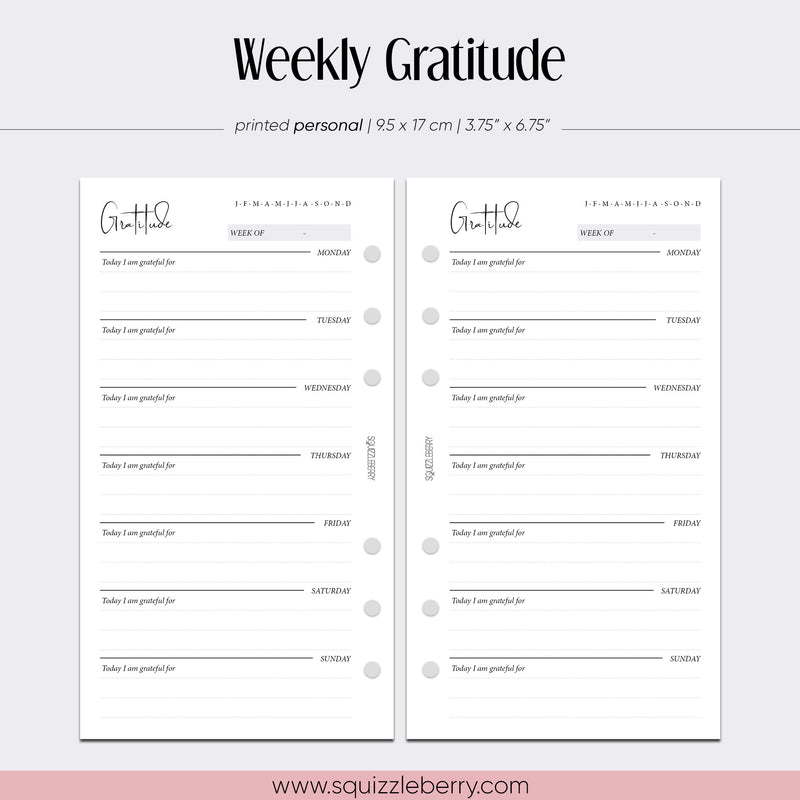 weekly gratitude journal personal inserts