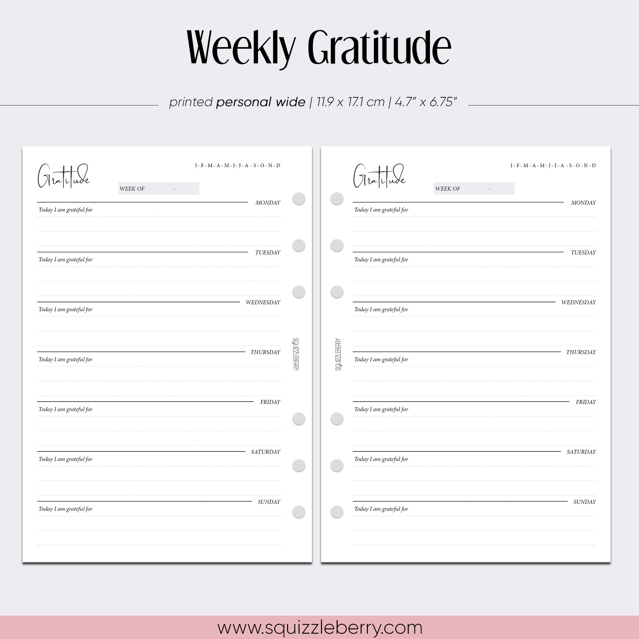 weekly gratitude journal personal wide planner inserts